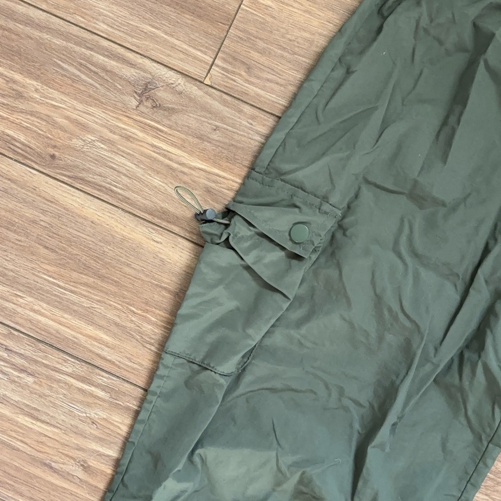 Beginning Boutique Green Wide Leg Pants Khaki Drawcord Cargo Pants - Picture 10 of 15